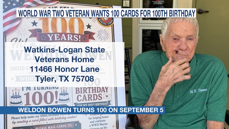 East Texas veteran hopes to receive 100 cards for 100th birthday