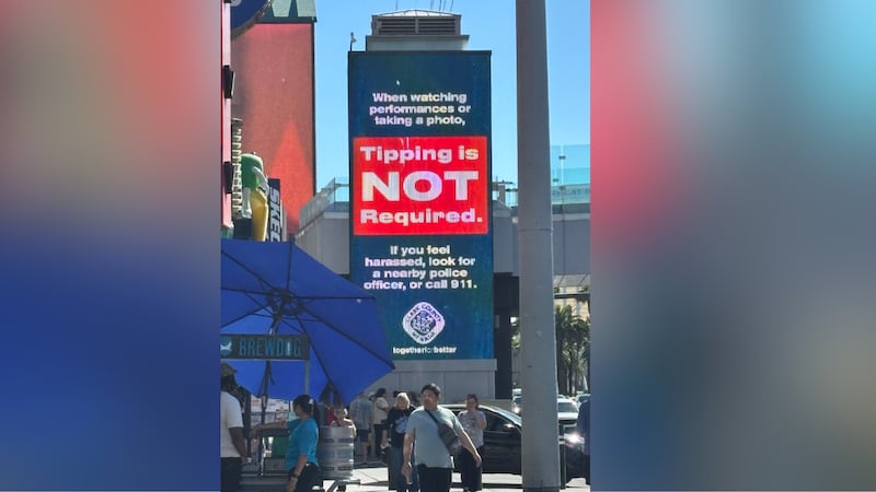 Tipping reminder messages are now running on Las Vegas Strip marquees after Clark County...