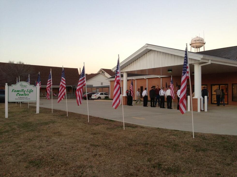First Baptist Church in Hemphill before the 2013 Columbia memorial service. (Source: KTRE staff)