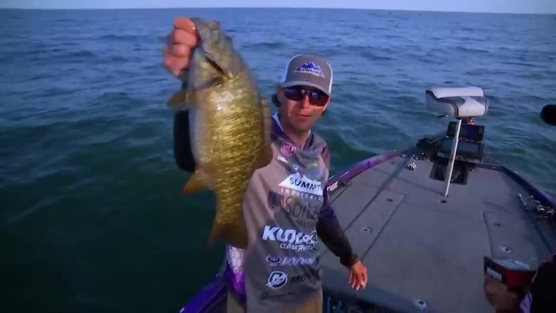 Hemphill's Marshall Hughes catches a fish at Lake Erie