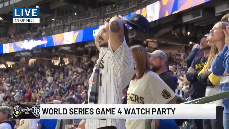 The Milwaukee Brewers are tied with the Tampa Bay Rays during Game 4 of the World Series on...
